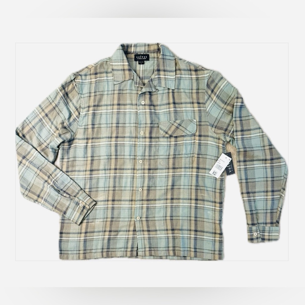 💕Men’s Graham & Spencer Velvet brand L/S Timothy plaid button-up shirt - laerge